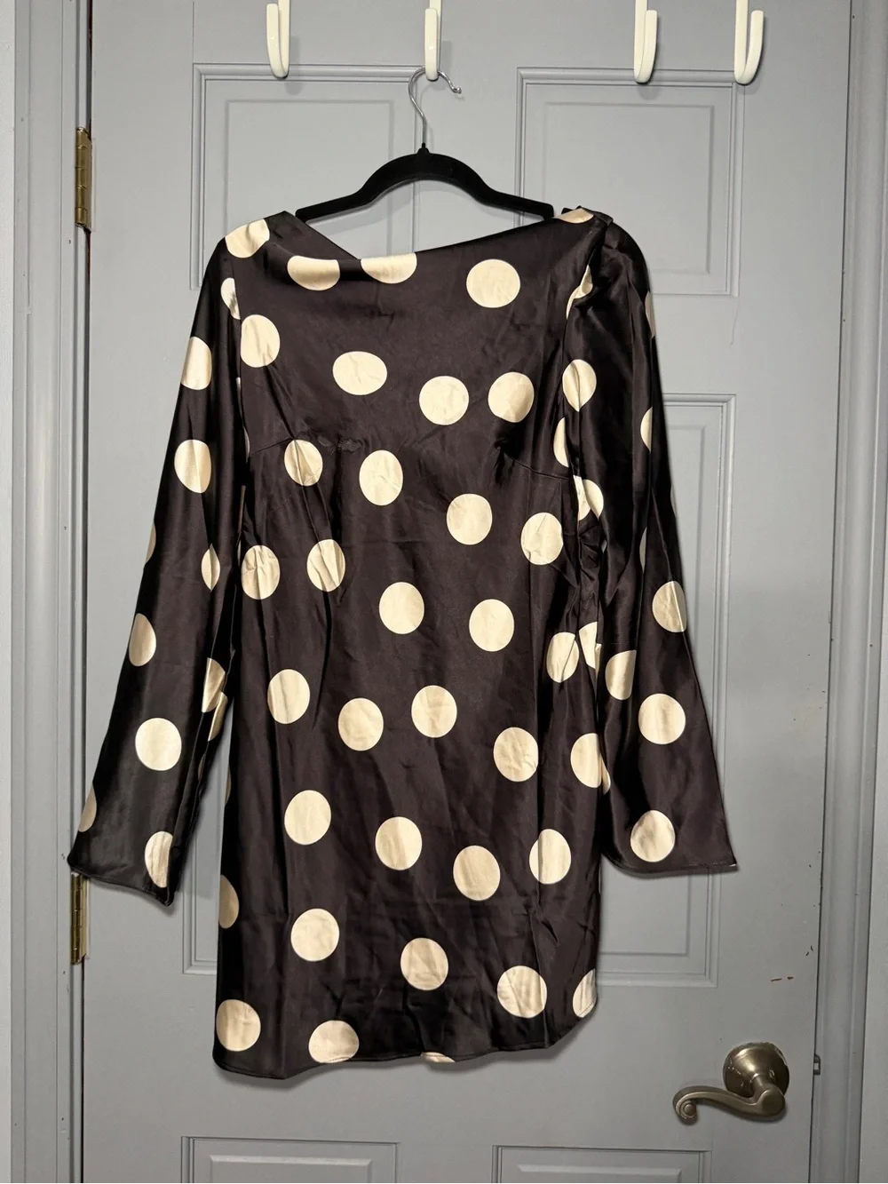 Flawed Free People Tigre Printed Mini Dress Black Dress with Cream Polka Dots